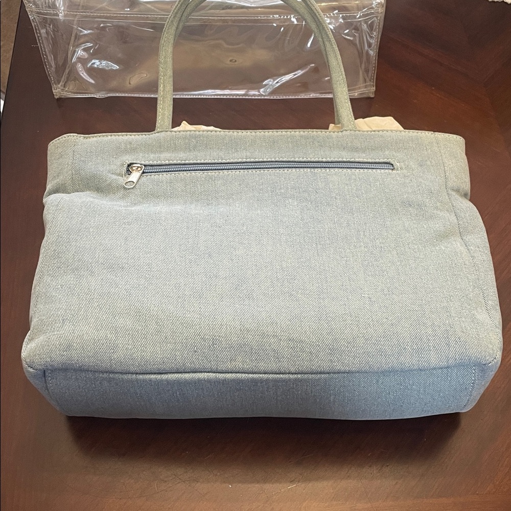 Denim Tote Bag With Sequin Tournament Of Roses Parade Design. View 3